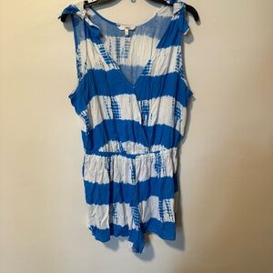 Hawaiian Tropic Apparel Blue White Tie Dye Romper Women's XL EUC